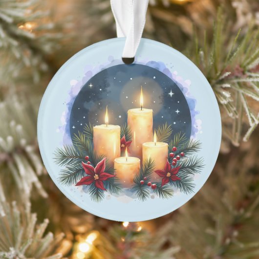 Kerstkaars gloed met poinsettia's ornament (Boom)