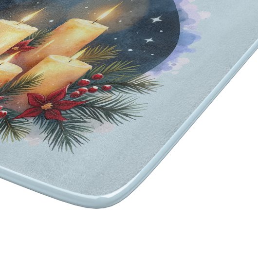 Kerstkaars gloed met poinsettia's snijplank (Hoek)