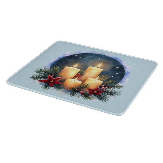 Kerstkaars gloed met poinsettia's snijplank (Hoek)