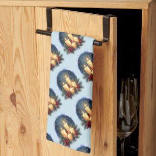 Kerstkaars gloed met poinsettia's theedoek