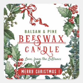 Kerstkaars met Holly & Berry Border Vierkante Sticker