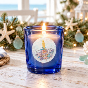 Kerstkaars met schelpen en koraal ronde sticker