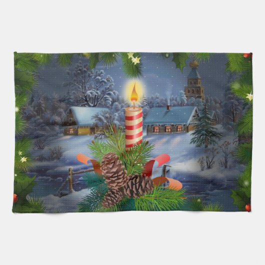 kerstkaars theedoek (Horizontaal)
