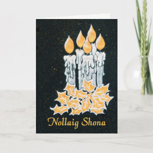 Kerstkaarsen en Holly, Ierse Gaelic groet Kaart