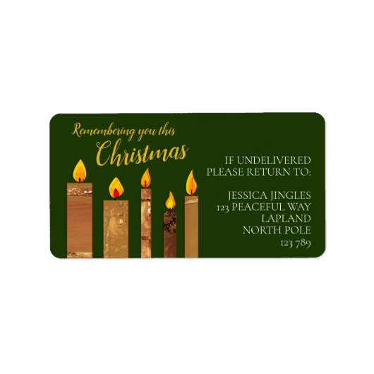 Kerstkaarsen gouden groene aanbidding papier kunst etiket (Voorkant)