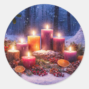 Kerstkaarsen tijdens het wintersolstitium Yule in Ronde Sticker