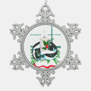 Kerstkaarsje met Skunk Holly Tin Sneeuwvlok Ornament