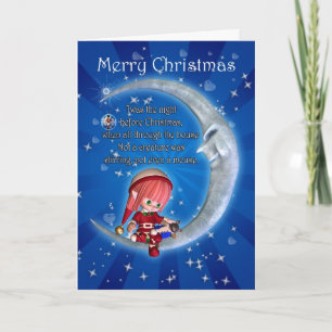Kerstkaart, avond voor Kerstmis met een elf Feestdagen Kaart