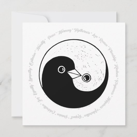 Kerstkaart b/w YinYang duiven Vrede & Harmonie (Voorkant)