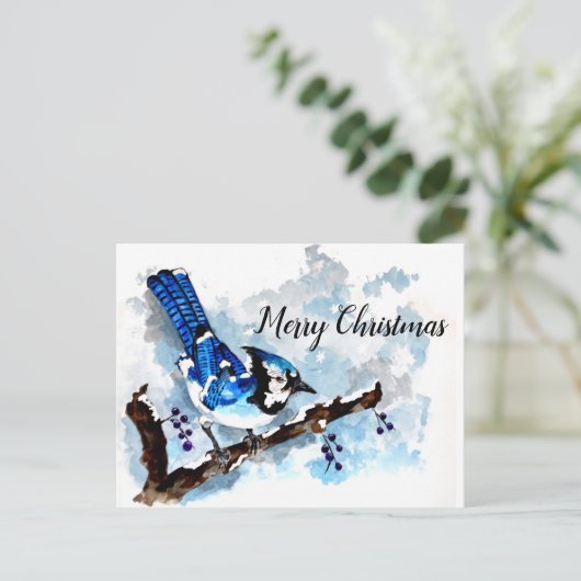 Kerstkaart Blauwe Gaai Winter Feestdagenkaart (Staand voorkant)