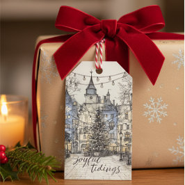 Kerstkaart cadeaubijlage Oude Kerst Village Sfeerv Cadeaulabel