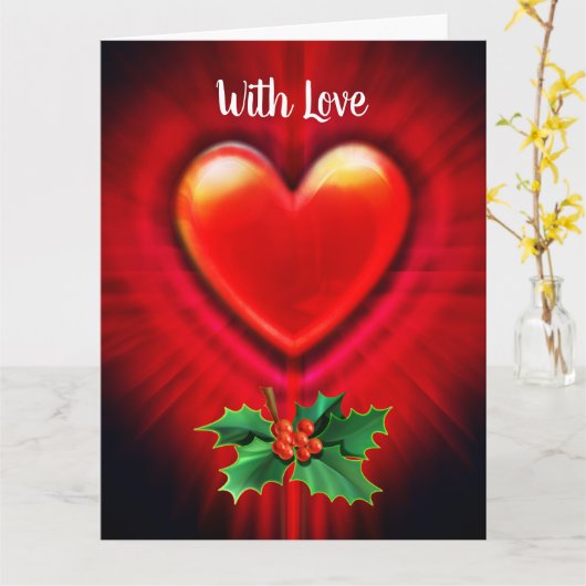 Kerstkaart diep rood hart aangepaste bericht kaart (Gele Bloem)