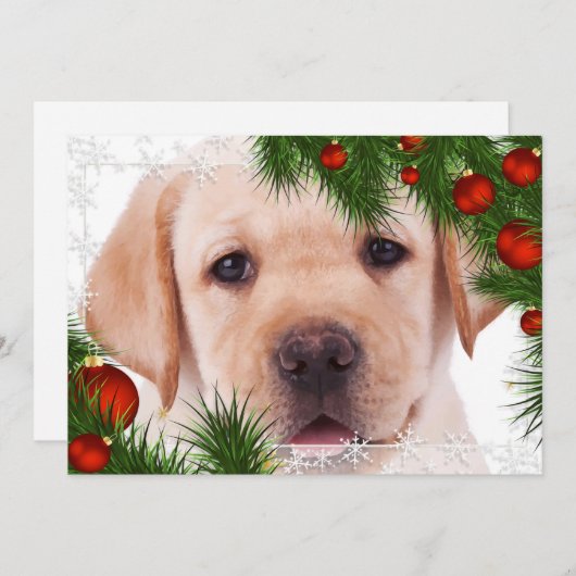 Kerstkaart gele labrador - Cute hond puppy Labrado (Voorkant / Achterkant)