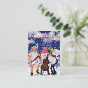 Kerstkaart Gelukkige Kabouters Muziekband Notitiekaartje