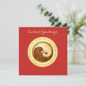 Kerstkaart goud YinYang duiven Vrede & Harmonie (Staand voorkant)