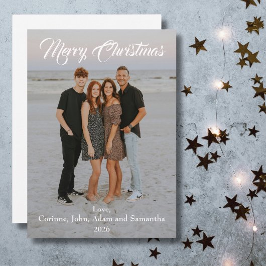 Kerstkaart Kerst foto jaar witte script