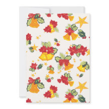 Kerstkaart Kerstklokken, Poinsettia's, Strikken en