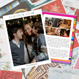 Kerstkaart met 6 foto's in kleurrijke familiestijl kaart