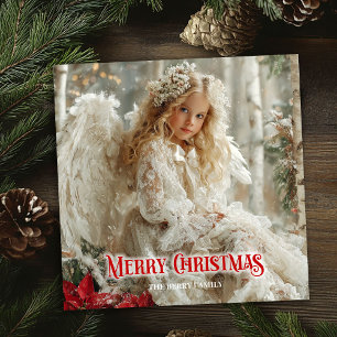 Kerstkaart met afdrukbare engel in vintage stijl e