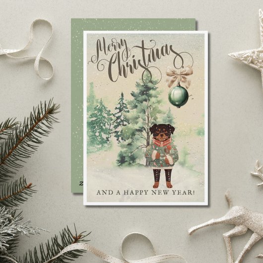 Kerstkaart met aquarel van Rottweiler-hond uit het