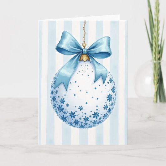 Kerstkaart met Baby Blue Kerstbalornament Kaart (Voorkant)