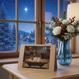 Kerstkaart met baby in de kribbe kaart