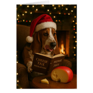 Kerstkaart met Basset Hound 'Kaasbelasting'
