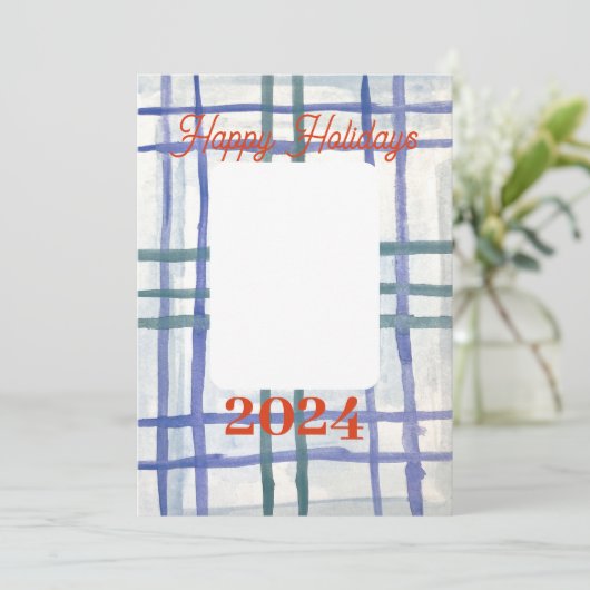 Kerstkaart met blauwe ruit (Staand voorkant)