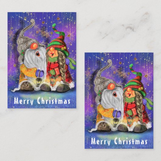 Kerstkaart met blije kabouters notitiekaartje (Voorkant / Achterkant)