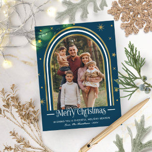 Kerstkaart met boograam voor familiefoto's feestdagenkaart