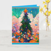 Kerstkaart met boom, stijl Klimt, Kleurrijk Kaart (Gele Bloem)