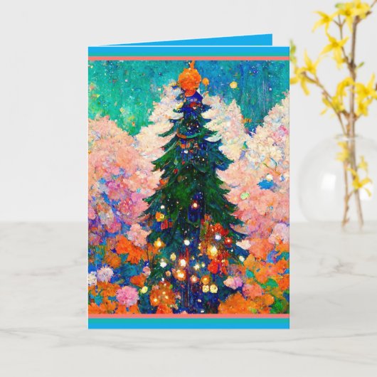 Kerstkaart met boom, stijl Klimt, Kleurrijk Kaart (Gele Bloem)