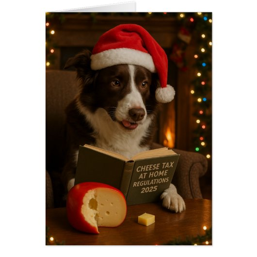 Kerstkaart met Border Collie 'Kaasbelasting' (Voorkant)