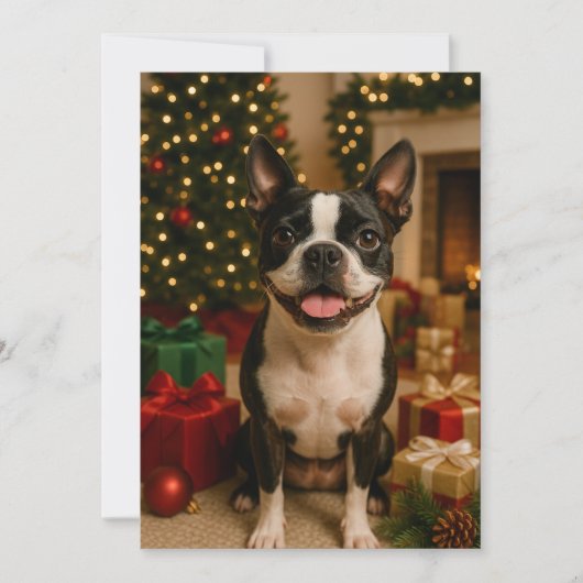 Kerstkaart met Boston Terrier Kaart (Voorkant)