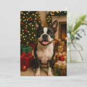 Kerstkaart met Boston Terrier Kaart (Staand voorkant)