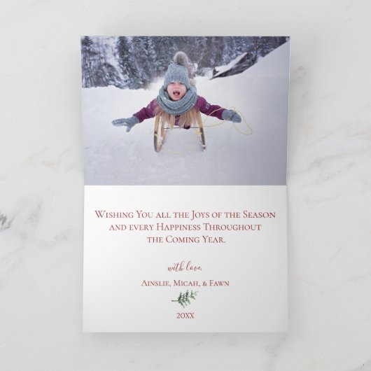 Kerstkaart met botanisch versierde opdruk 'Joy' en Feestdagen Kaart (Binnen)