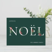 Kerstkaart met botanische decoratie NOEL plat kers (Staand voorkant)