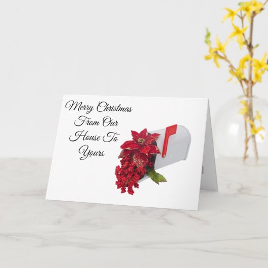 Kerstkaart met brievenbus en poinsettia's kaart (Gele Bloem)