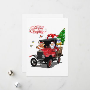 kerstkaart met cartoon Kerstman en hert