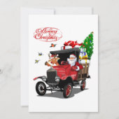 kerstkaart met cartoon Kerstman en hert (Voorkant)