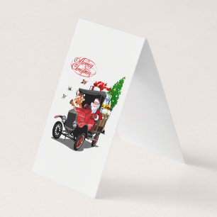 kerstkaart met cartoon Kerstman en hert Kaart