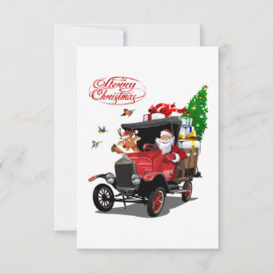 Kerstkaart met cartoon Kerstman en herten
