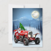 kerstkaart met cartoon retro auto en coole kerstma (Voorkant)