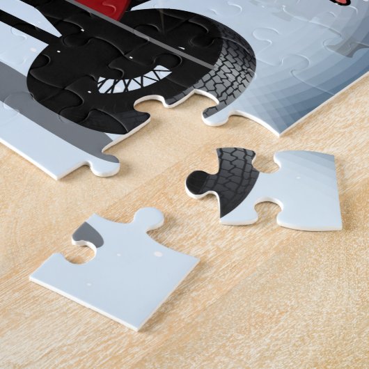 kerstkaart met cartoon retro auto en coole kerstma legpuzzel (Zijkant)