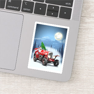 kerstkaart met cartoon retro auto en coole kerstma sticker
