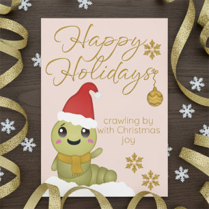 Kerstkaart met Cartoon Worm en Kerstmuts