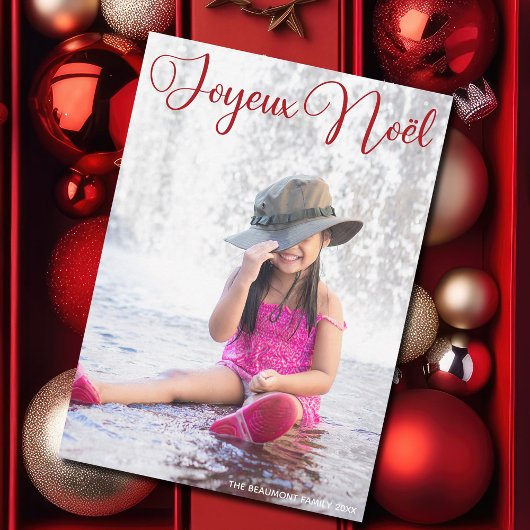Kerstkaart met Chic Rode Script Franse familiefoto