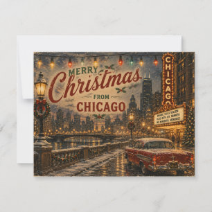 Kerstkaart met Chicago skyline tijdens de feestdag