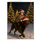 Kerstkaart met chocolade labrador en patrijs (Voorkant)