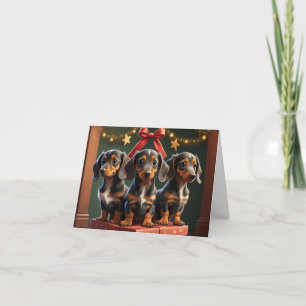 Kerstkaart met Dachshond Puppy's Kaart